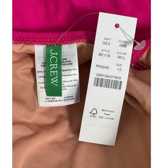 NWT J. Crew Ruched V-Neck One Piece Swimsuit Radiant Fuchsia Size 12 - Picture 7 of 11
